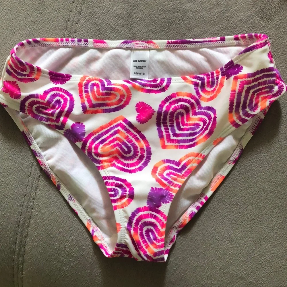 Joe Box 2 Piece Swim Suit Girls 10/12 Large Pink Purple White Ruffles Halter NWT